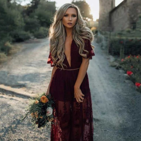 Boho Chic Wine Maxi Dress - Picture 2 of 6